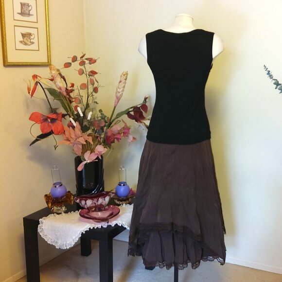 NWT Women Brown 3-Layers of Tiered Ruffle Lace Design Midi Skirt L 12 - Picture 12 of 12
